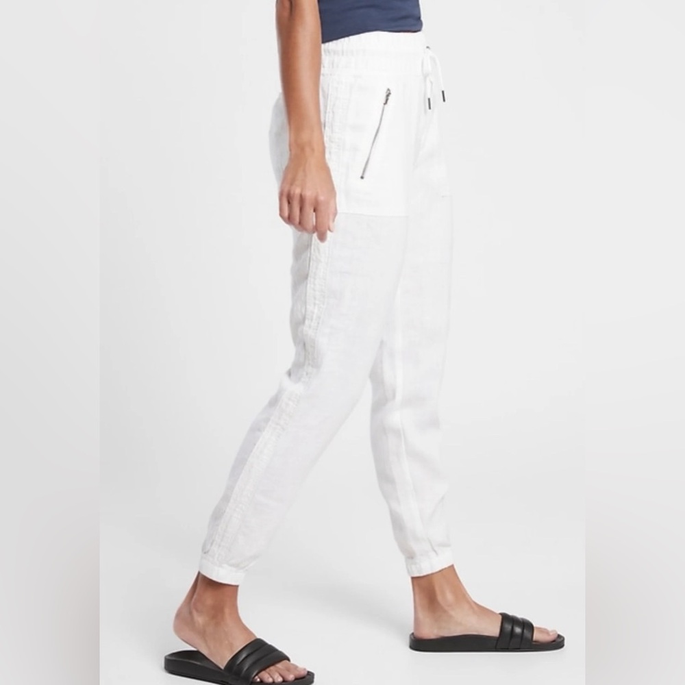 NWT ATHLETA Cabo Linen Pants Joggers White Calla Lily Skinny Leg #H00
